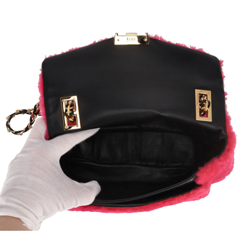 Fendi Shearling Rosa Fluo Baguette Handbag