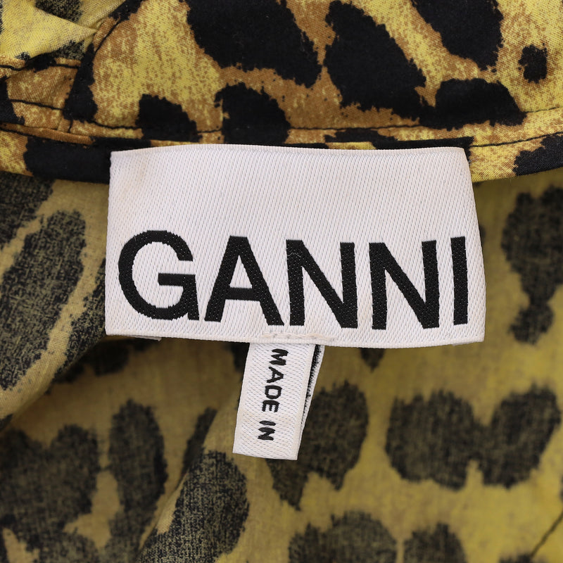 Ganni Leopard Print Ruffle Cotton Dress. Size 36FR