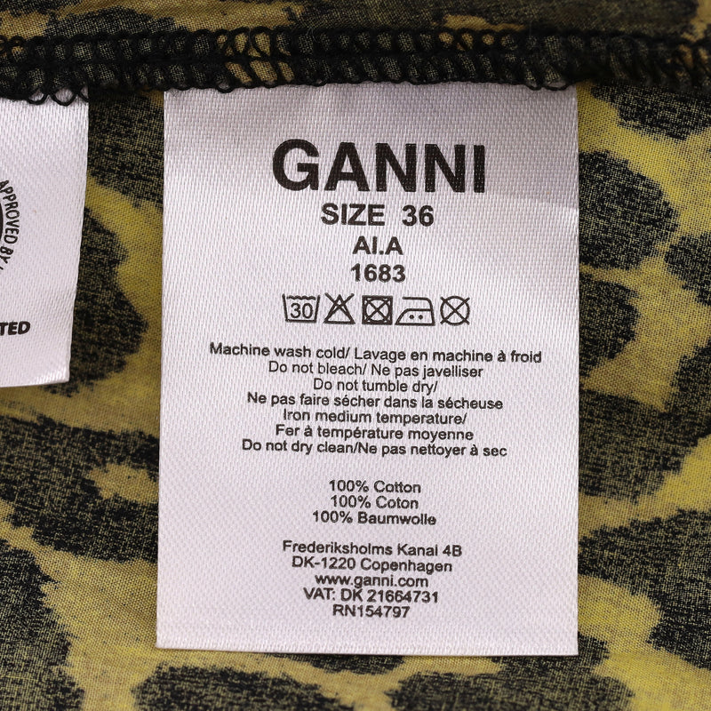 Ganni Leopard Print Ruffle Cotton Dress. Size 36FR