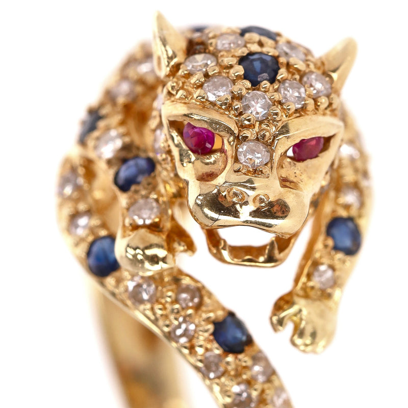 Panther Ring 18k Gold, Diamond, Sapphire & Rubies