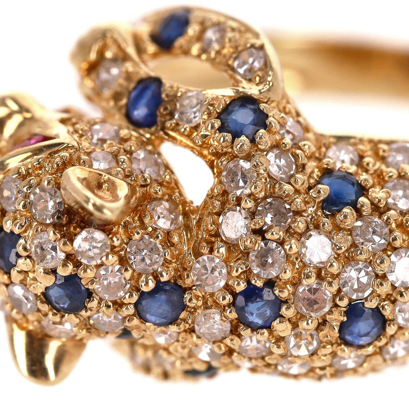 Panther Ring 18k Gold, Diamond, Sapphire & Rubies