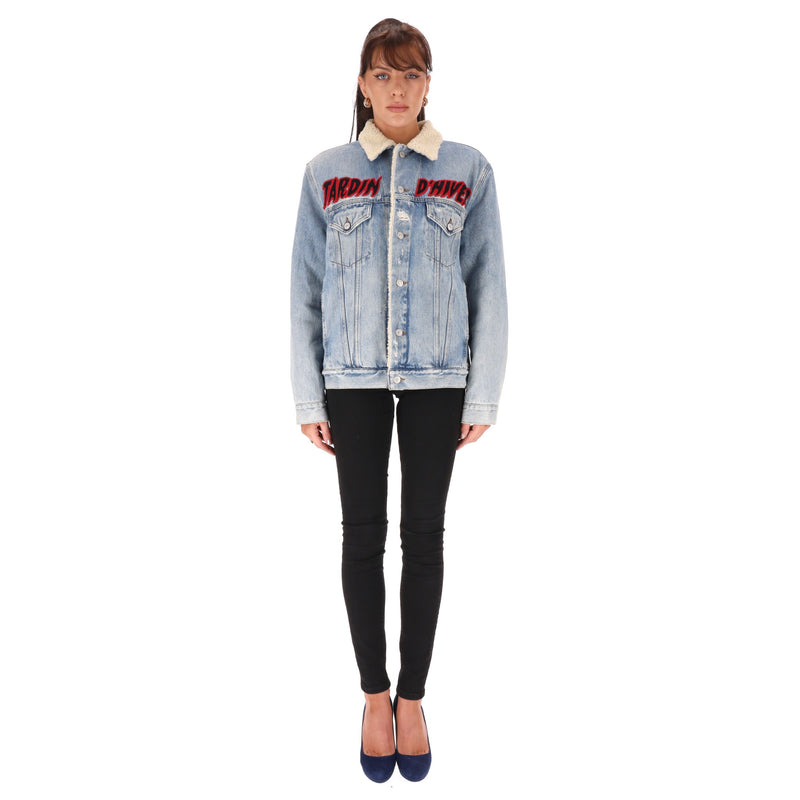 Gucci Crystal Embellished Shearling/Denim Jacket. Size 46IT