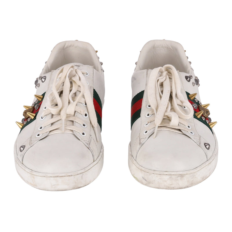 Gucci Ace Punk Web Studded Leather Sneakers. Size 45