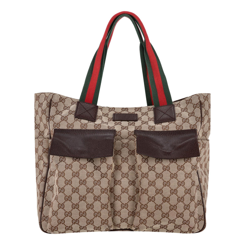 Gucci 'GG' Monogram Double Pocket Web Stripe Tote Bag