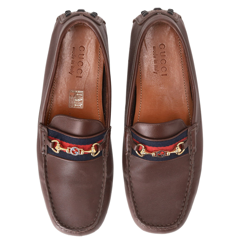 Gucci Ayrton Horsebit Detail Web Stripe Leather Loafers. Size 42