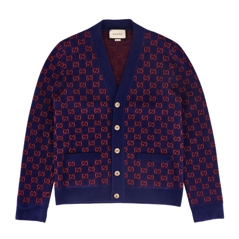 Gucci All Over 'GG' Logo Wool V Neck Cardigan. Size M