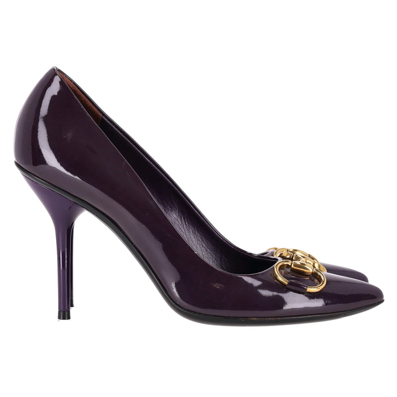 Gucci Horsebit Detail Patent Leather Pumps. Size 37