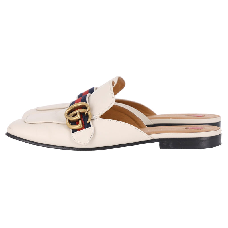 Gucci Leather  Web Stripe & 'GG' Logo Slides. Size 36.5