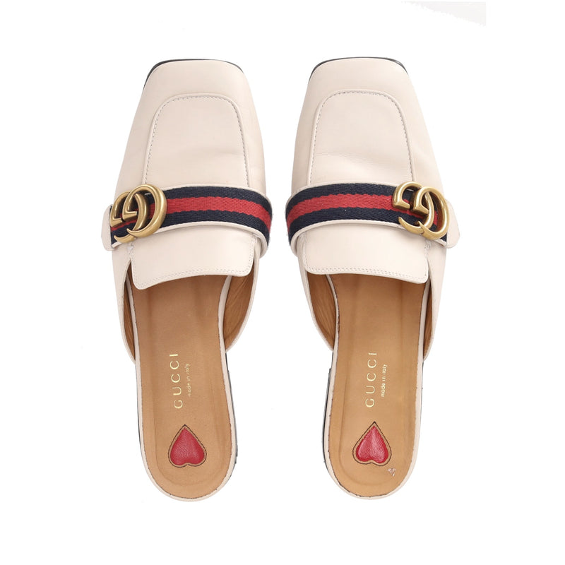 Gucci Leather  Web Stripe & 'GG' Logo Slides. Size 36.5