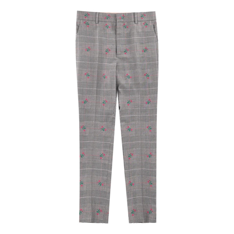 Gucci Wool Checked Floral Jacket & Trousers Suit. Size 40IT