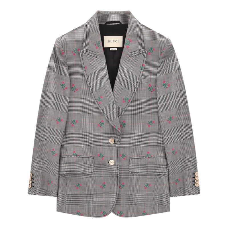 Gucci Wool Checked Floral Jacket & Trousers Suit. Size 40IT