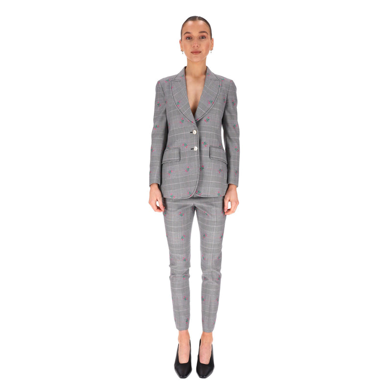 Gucci Wool Checked Floral Jacket & Trousers Suit. Size 40IT