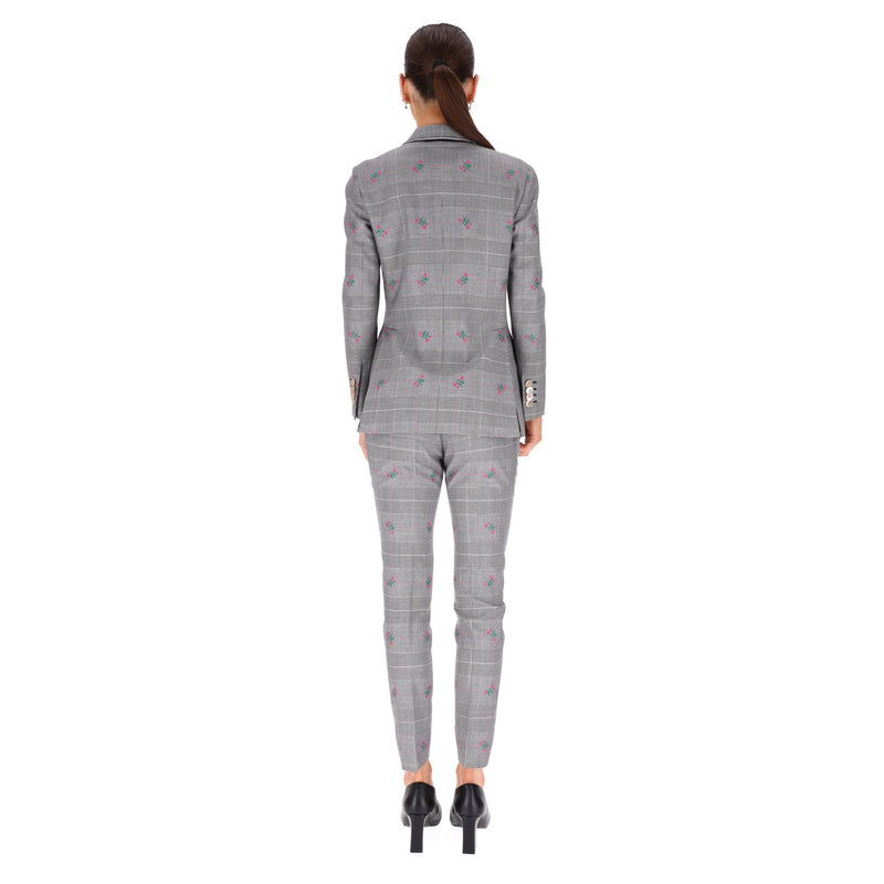 Gucci Wool Checked Floral Jacket & Trousers Suit. Size 40IT