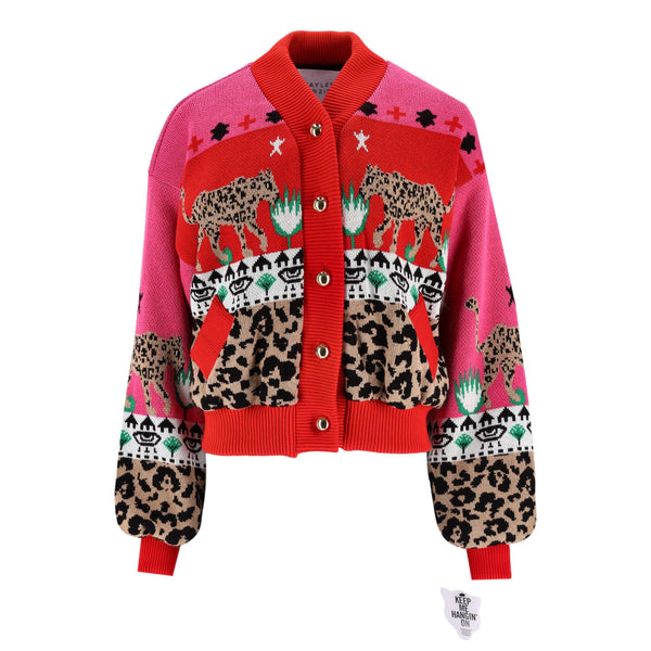 Hayley Menzies Knitted Leopardess Bomber Coat/Jacket. Size XL