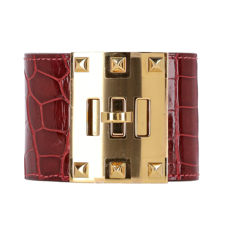 Hermes Alligator Skin Dog Extreme Cuff Bracelet