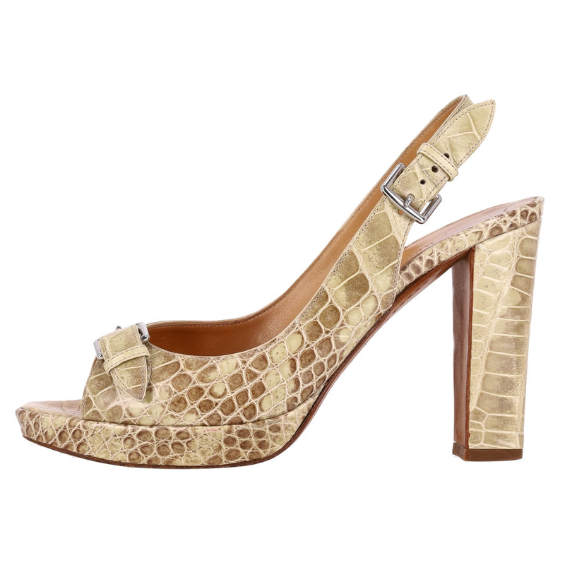 Hermes Crocodile Skin Peep-Toe Pumps. Size 37