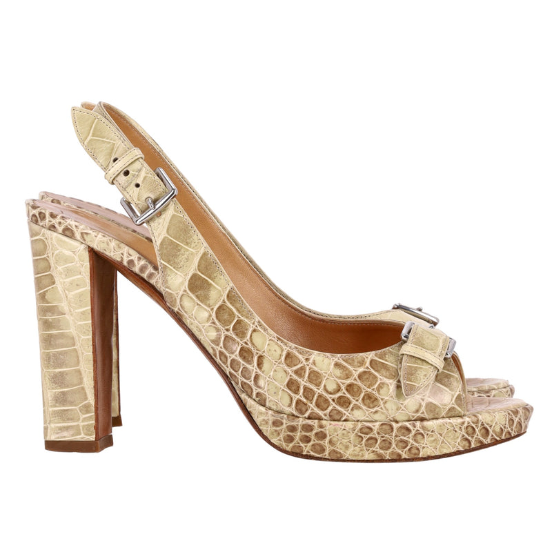 Hermes Crocodile Skin Peep-Toe Pumps. Size 37