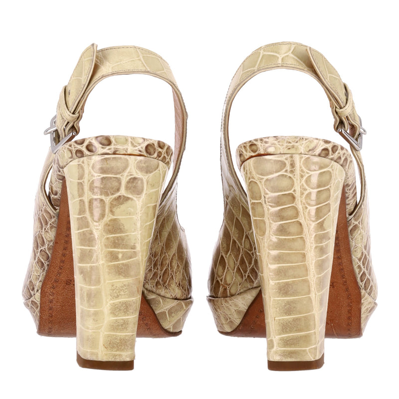 Hermes Crocodile Skin Peep-Toe Pumps. Size 37