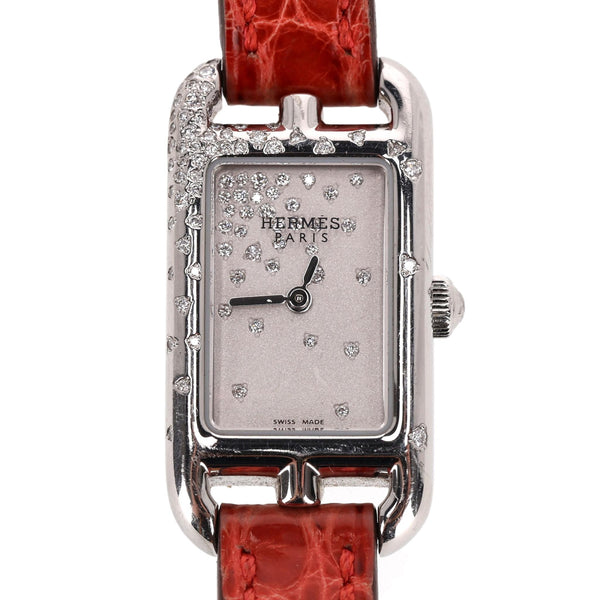 Hermes Diamond Nantucket Watch With Alligator Strap