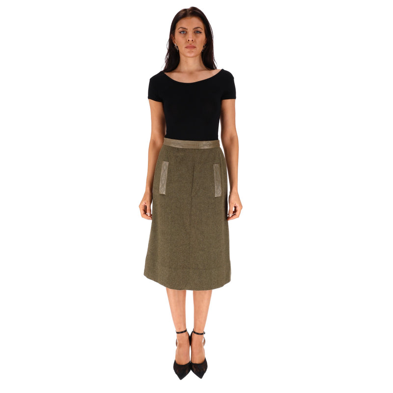 Hermes Wool, Cashmere & Leather Skirt. Size 38FR