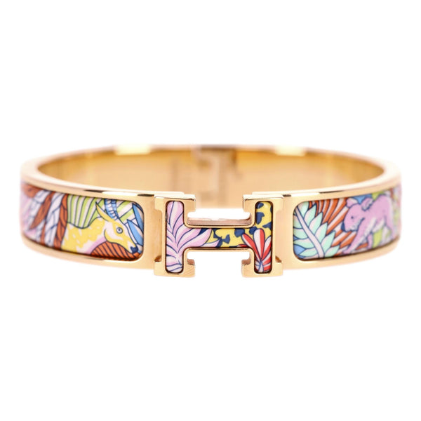 Hermes Clic Clac H 18k Gold Plated Animaux Camoufles Bracelet