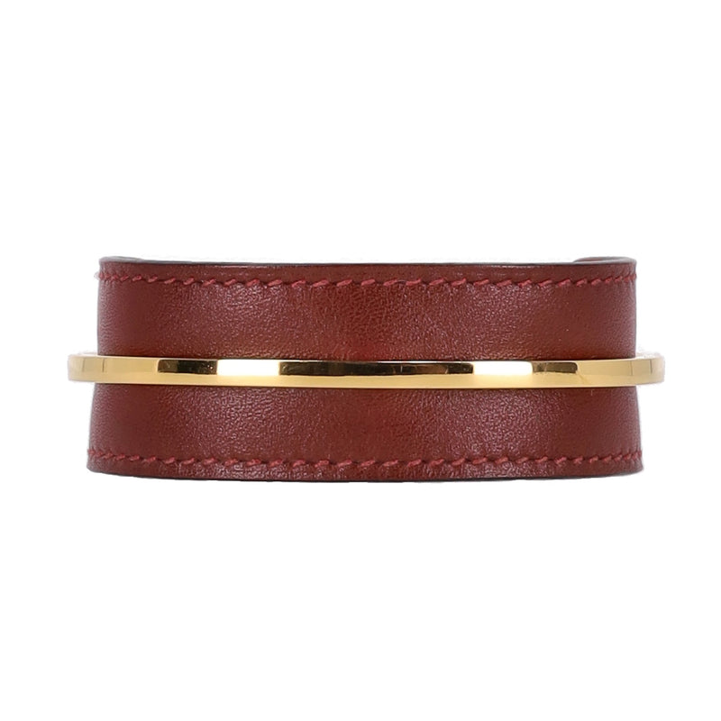 Hermes Leather & Gold Plate Open Cuff Bracelet