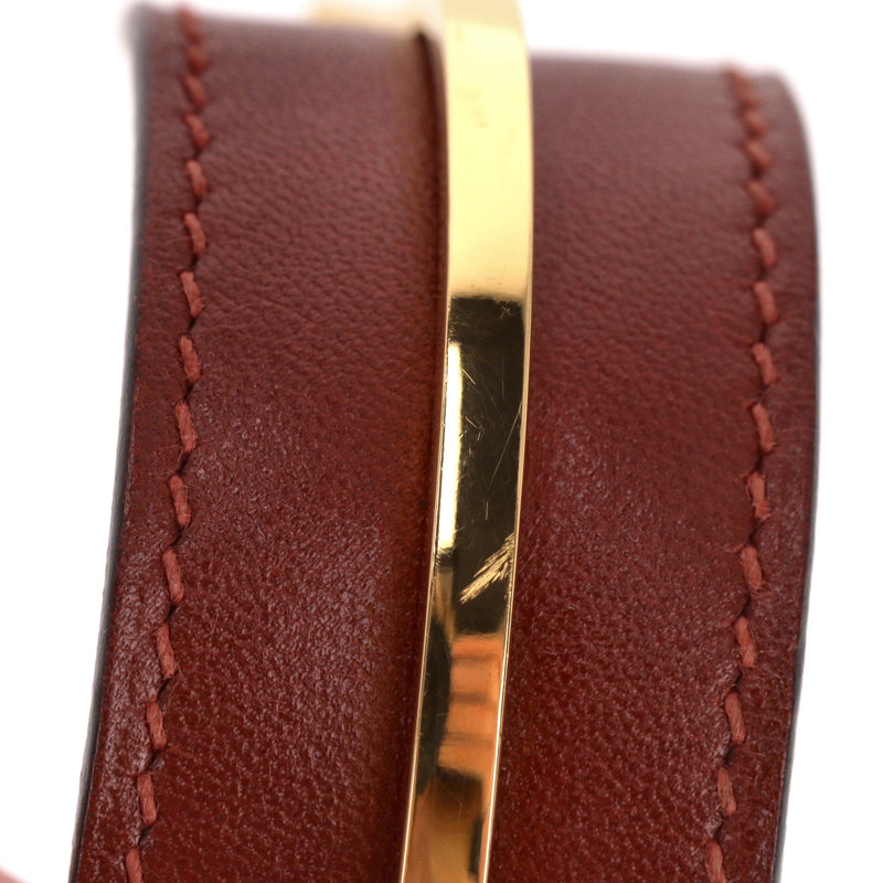 Hermes Leather & Gold Plate Open Cuff Bracelet