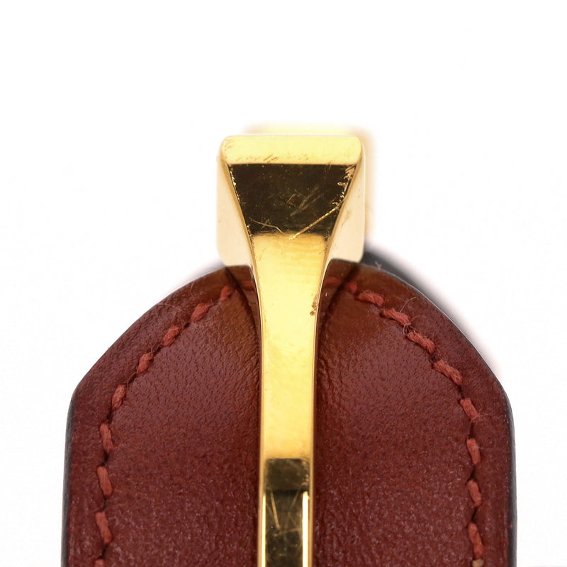 Hermes Leather & Gold Plate Open Cuff Bracelet