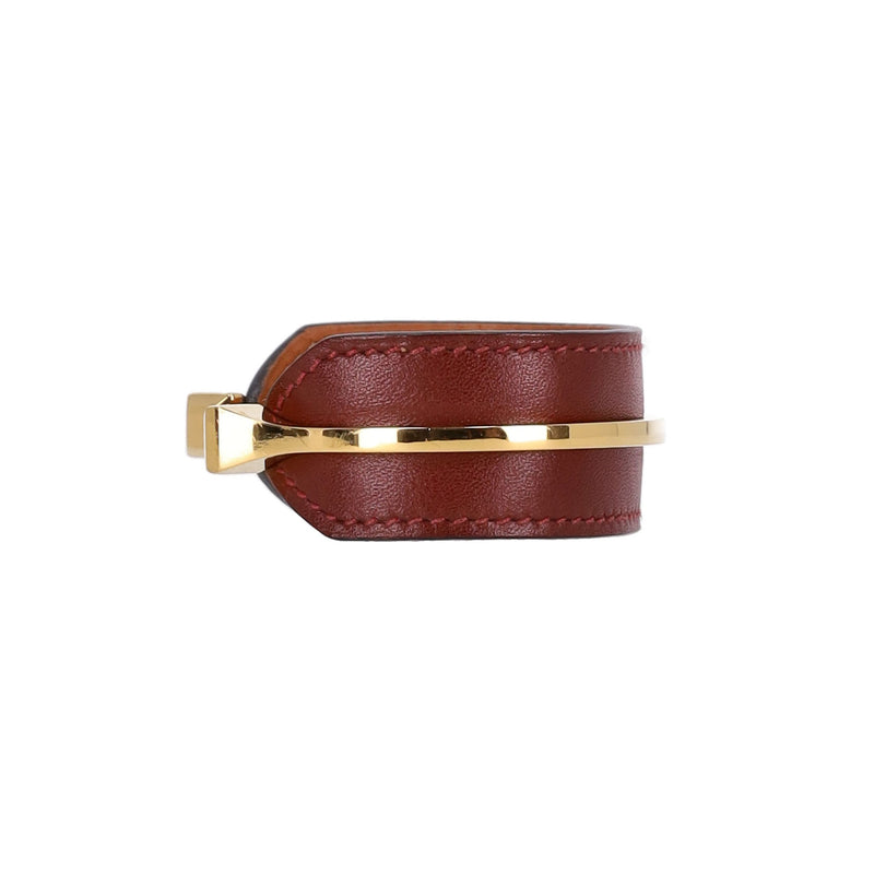 Hermes Leather & Gold Plate Open Cuff Bracelet