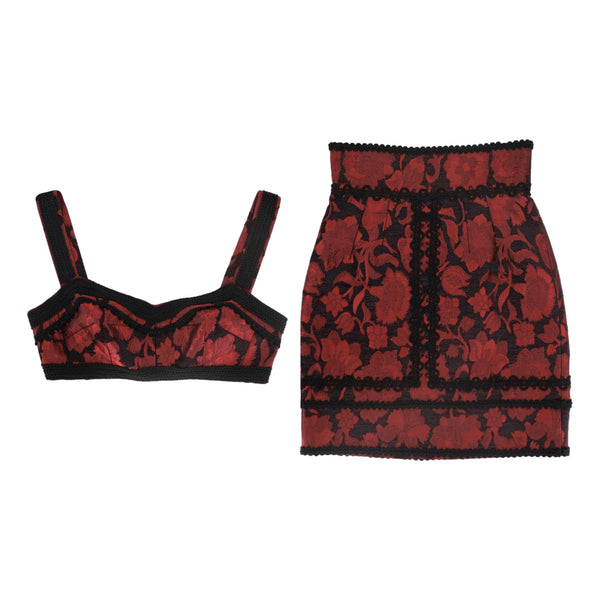 Dolce & Gabbana Floral Jacquard Embroidered Bralette Top & Skirt Set. Size 38IT