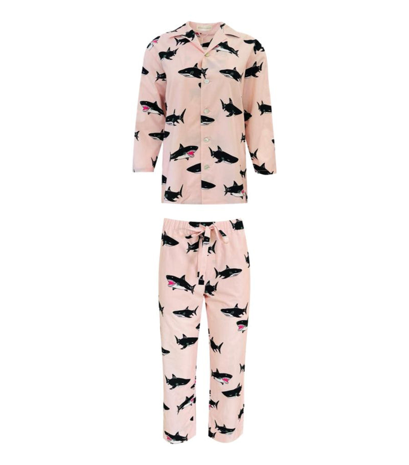 Olivia Von Halle Cotton & Silk Shark Print Pyjamas. Size XS