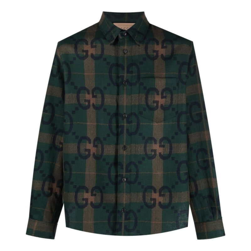 Gucci 'GG' Logo Checked Wool Shirt. Size 46IT