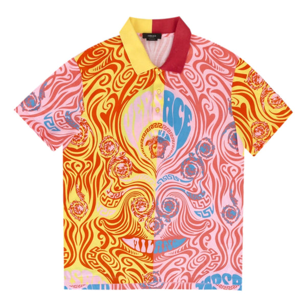 Versace Medusa Music & Greca Print Cotton Polo T-Shirt. Size 2XL