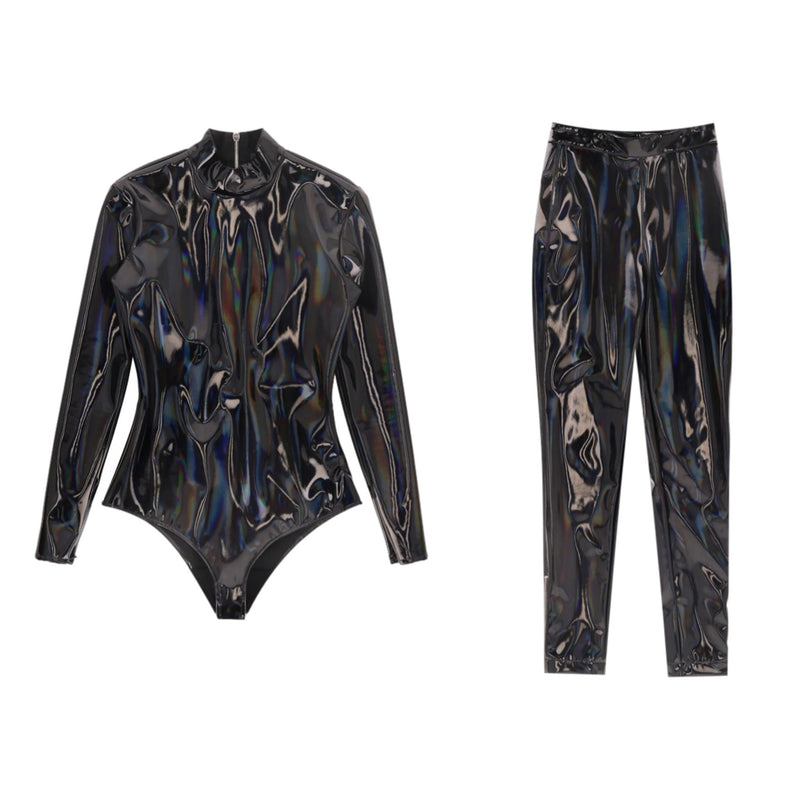 Balmain Iridescent Vinyl Two-Piece Set. Size 36FR