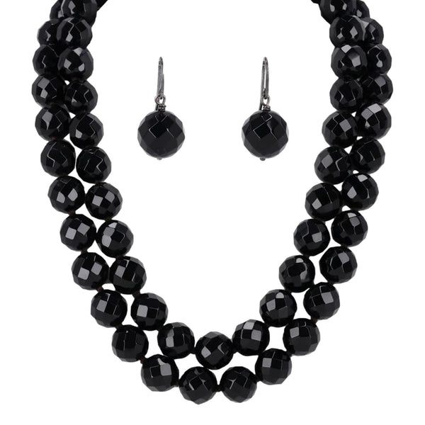 Bottega Veneta Black Onyx & Sterling Silver Beaded Necklace & Matching Earrings Set