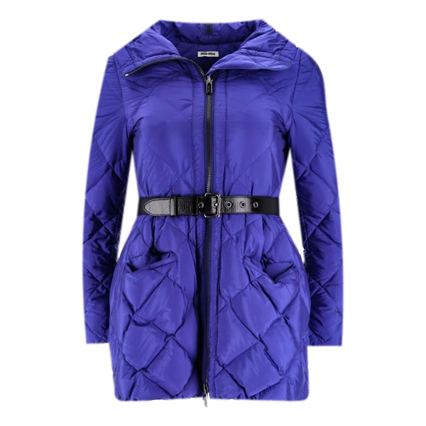 Miu Miu Quilted Goose Down Belted Coat. Size 38IT