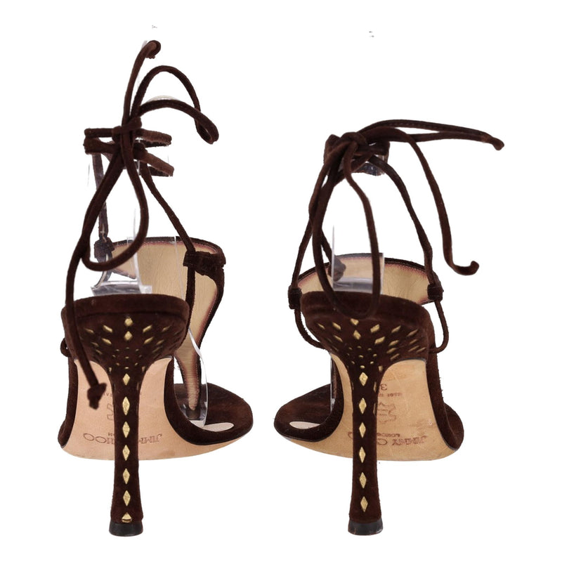 Jimmy Choo Laser-Cut T-Strap Suede Sandals. Size 36