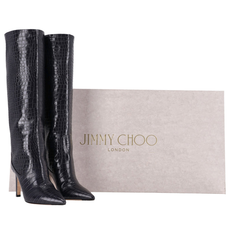 Jimmy Choo Croc-Embossed Leather Knee-High Boots. Size 36