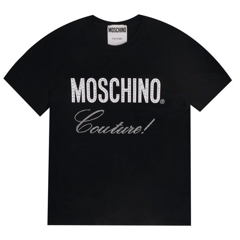 Moschino Crystal Embellished Logo T-Shirt. Size 54IT