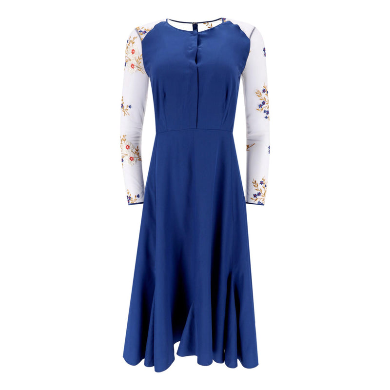 Nina Ricci Silk Dress With Sheer Floral Embroidery Detail. Size 36FR