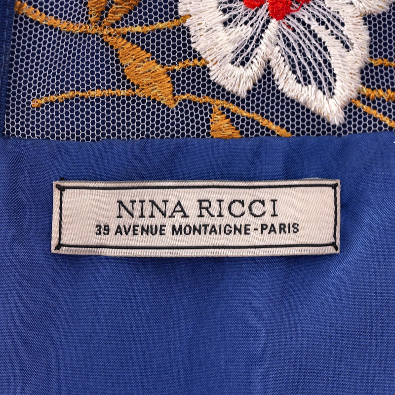 Nina Ricci Silk Dress With Sheer Floral Embroidery Detail. Size 36FR