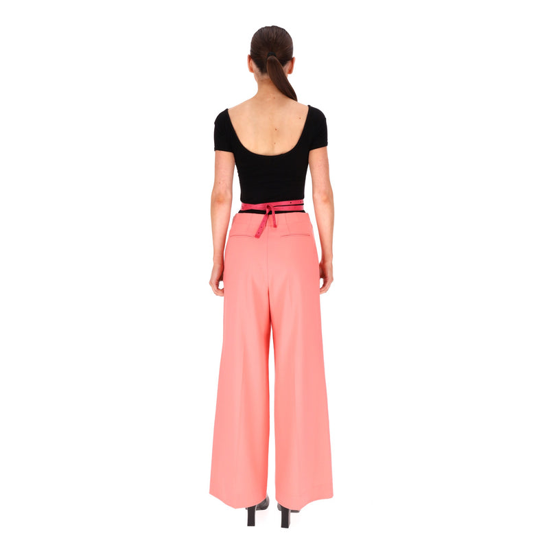 Off White Virgin Wool Blend Wide-Leg Trousers. Size 40IT