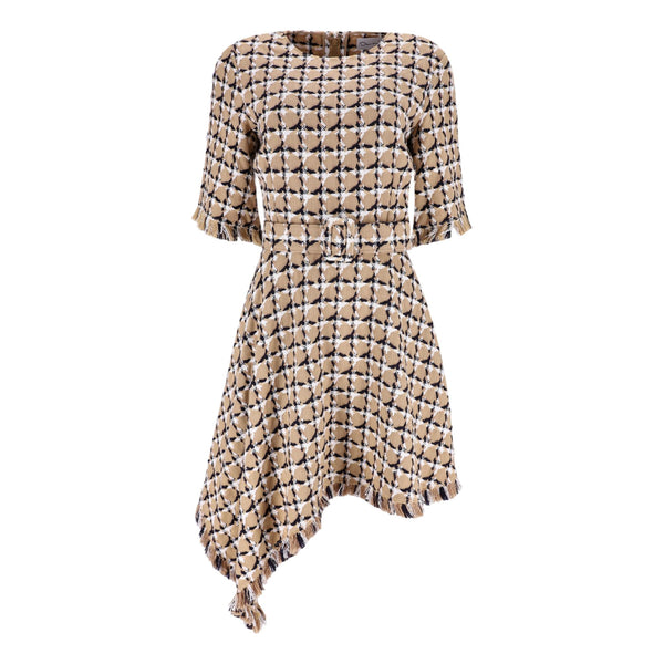 Oscar De La Renta Cotton & Wool Blend Tweed Asymmetric Dress. Size 10UK