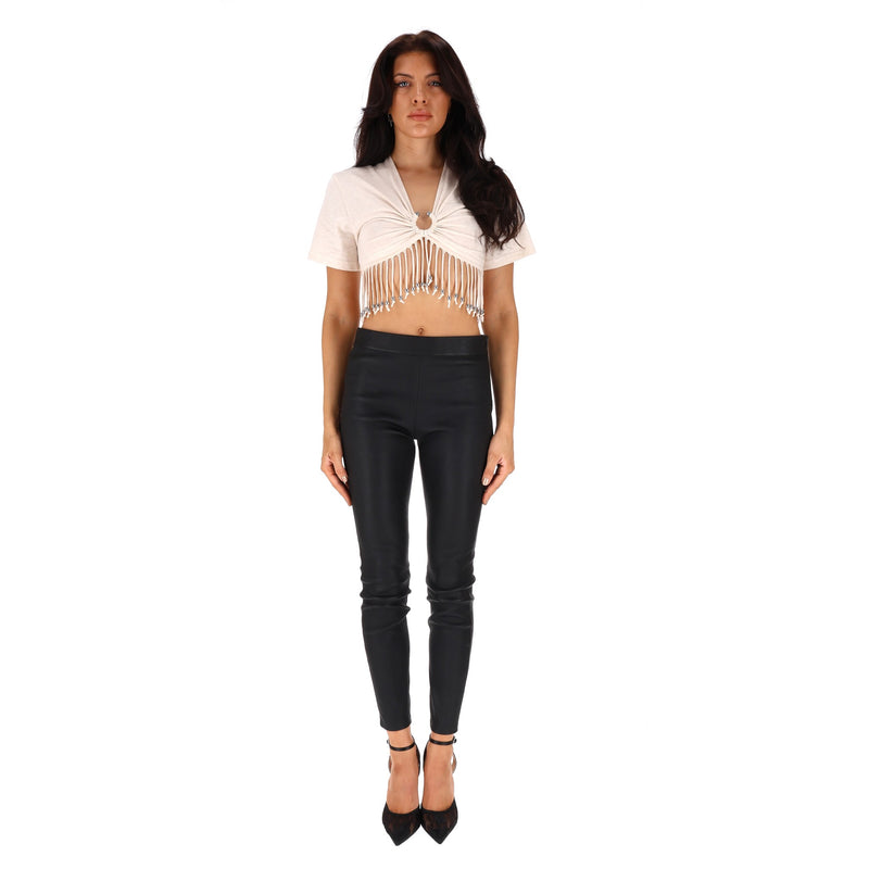 Paco Rabanne Organic Cotton Cropped Tassel Top. Size 34FR