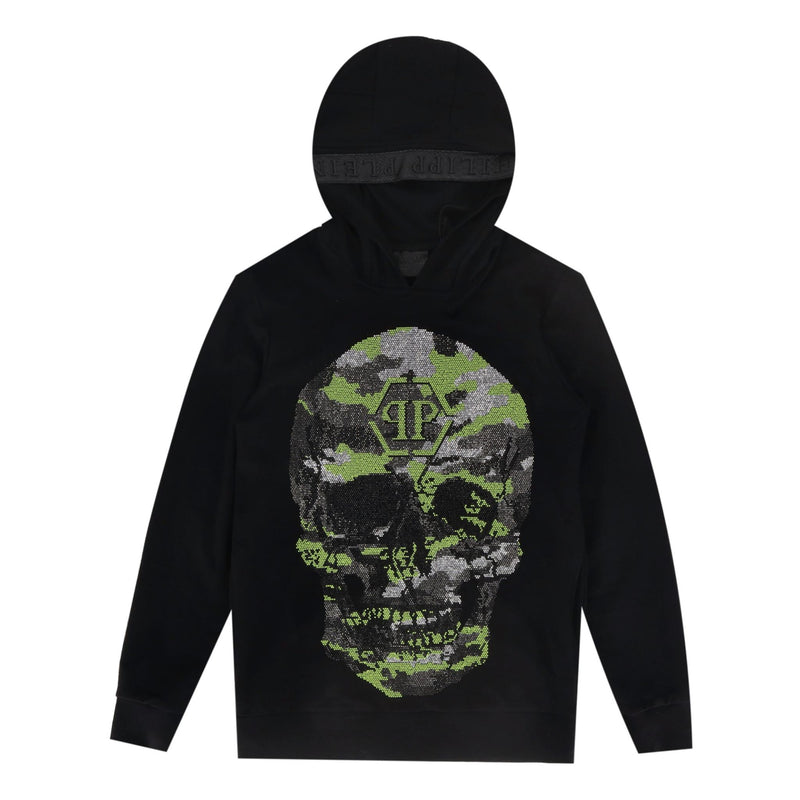 Phlipp Plein Crystal Skull & Logo Hoodie. Size M