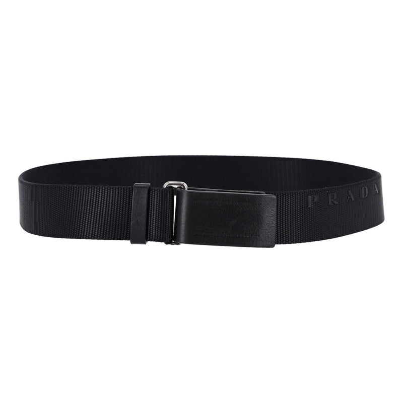 Prada Nylon Logo Belt With Leather Buckle