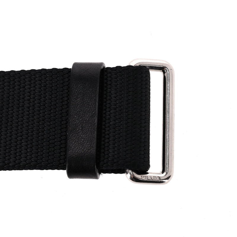 Prada Nylon Logo Belt With Leather Buckle