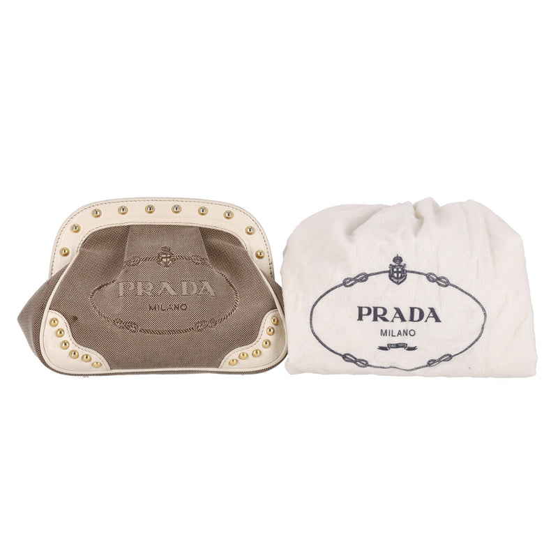 Prada Vintage Jacquard Studded Logo Clutch Bag