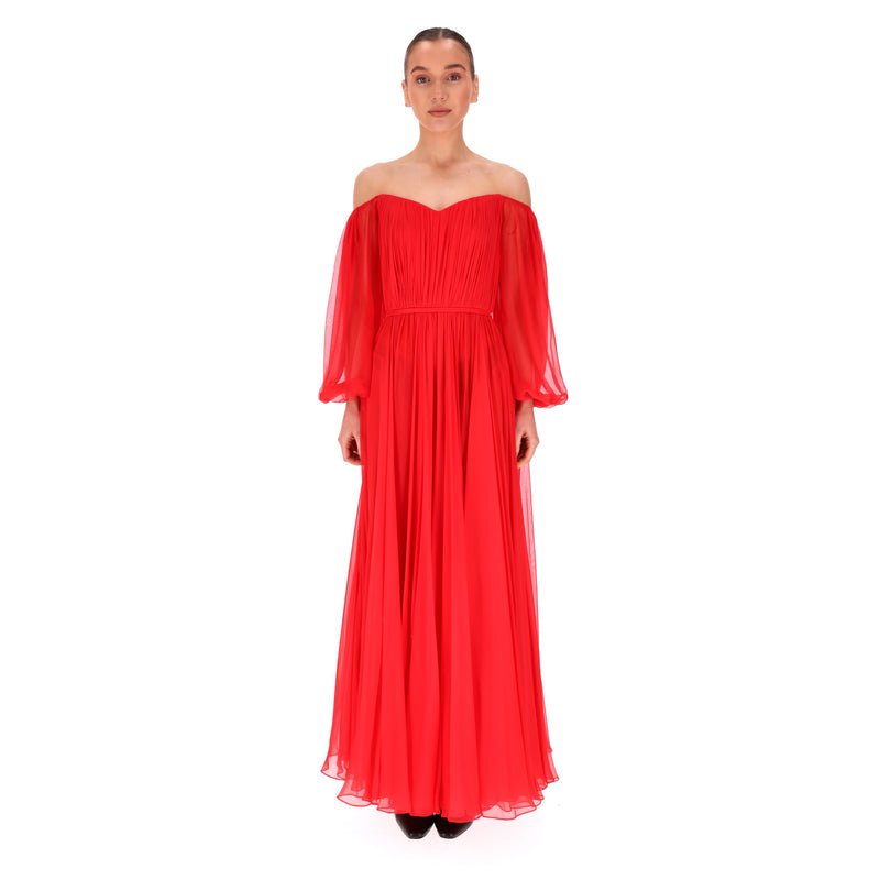 Ralph & Russo Silk Chiffon Off-The-Shoulder Cape Evening Dress/Gown. Size 40FR