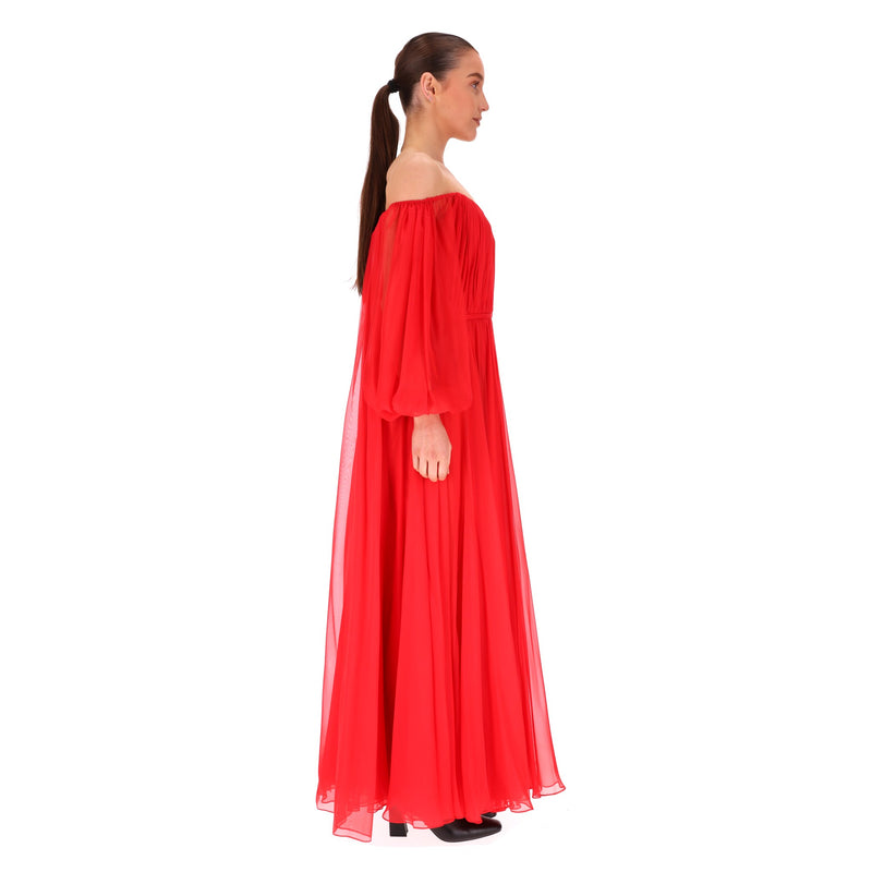 Ralph & Russo Silk Chiffon Off-The-Shoulder Cape Evening Dress/Gown. Size 40FR